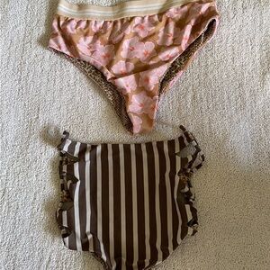 Acacia Swimwear Pink Floral and Brown Striped Bikini Set